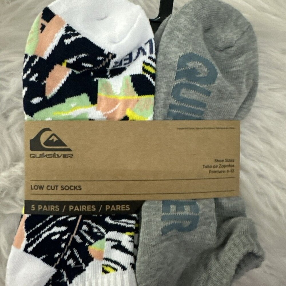 Quicksilver mens Low Cut Socks NWT 5 Pairs 6-12 Deco logo print - Picture 3 of 6
